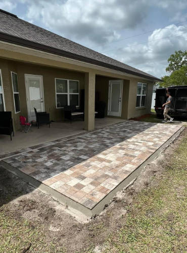 Here is a 200 square foot brick paver patio installed by Suncoast Diamond Pavers in the backyard of this Hernando County home.